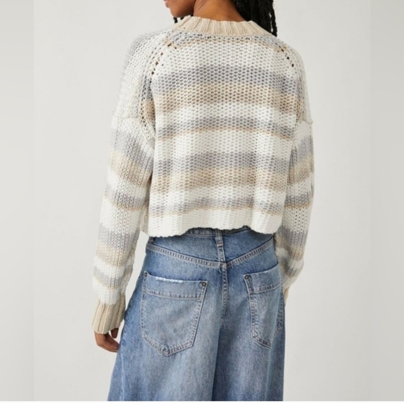 Free People Devon Cropped Striped Sweater- Small - Picture 2 of 9